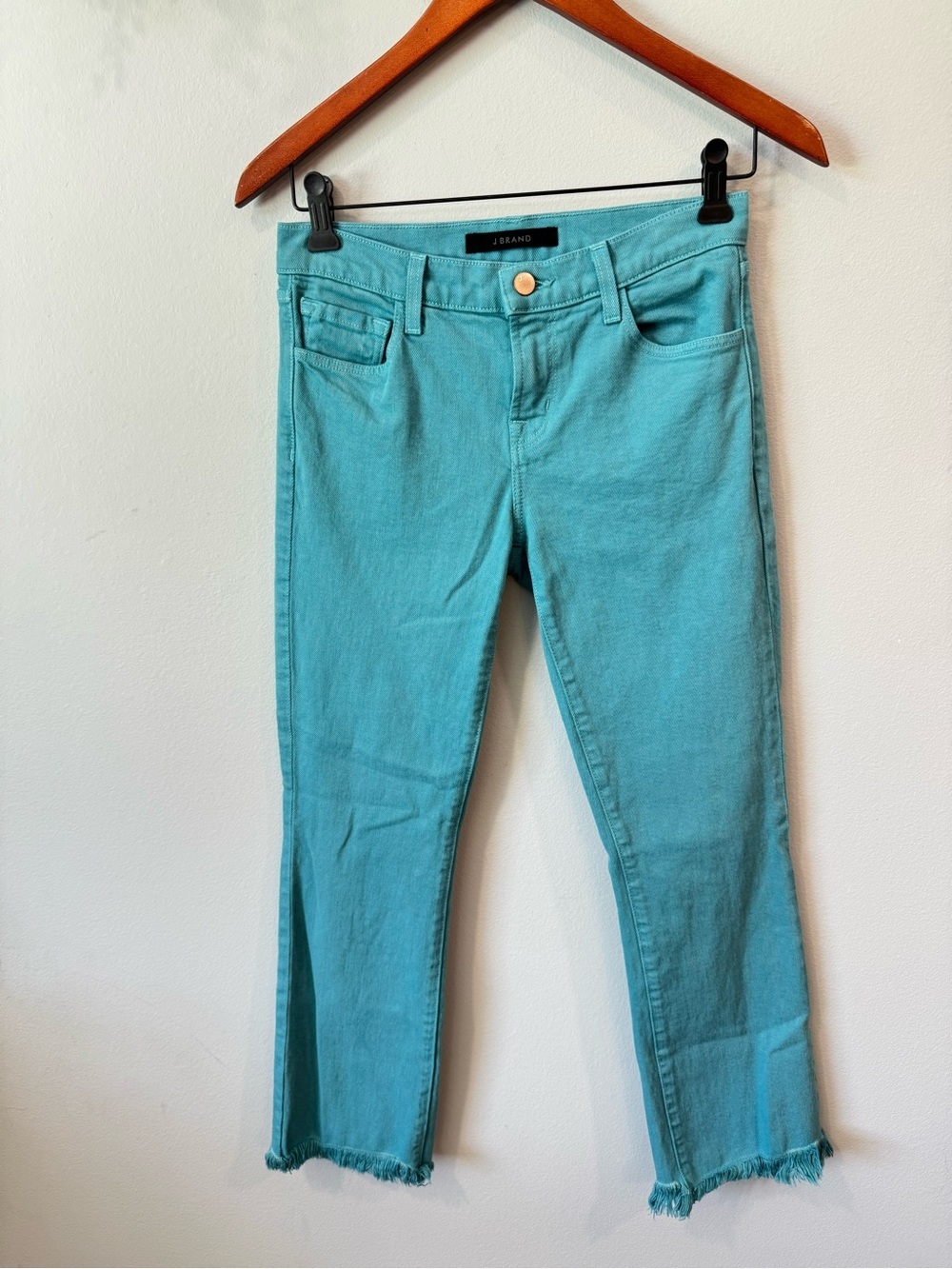 J Brand Turquoise Frayed Hem Crop Jeans
